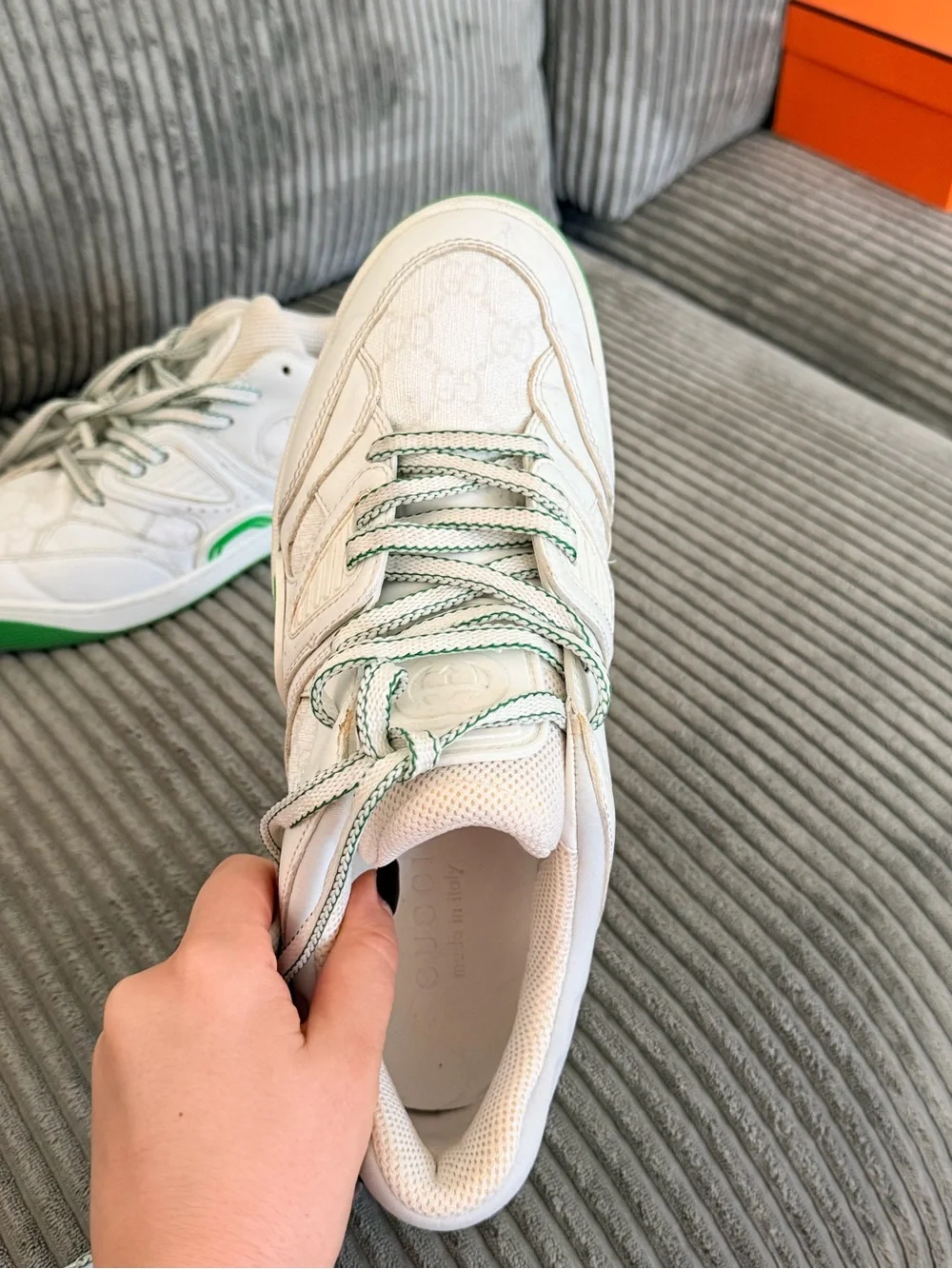 Gucci White & Green Low-Top Sneakers